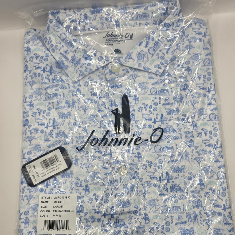 Johnnie-O Men's Casual Polo Shirt in Blue and White, Mens L, NWT